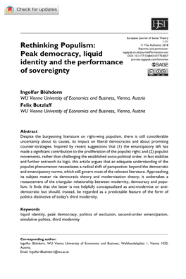 Rethinking Populism: Peak Democracy, Liquid Identity and The
