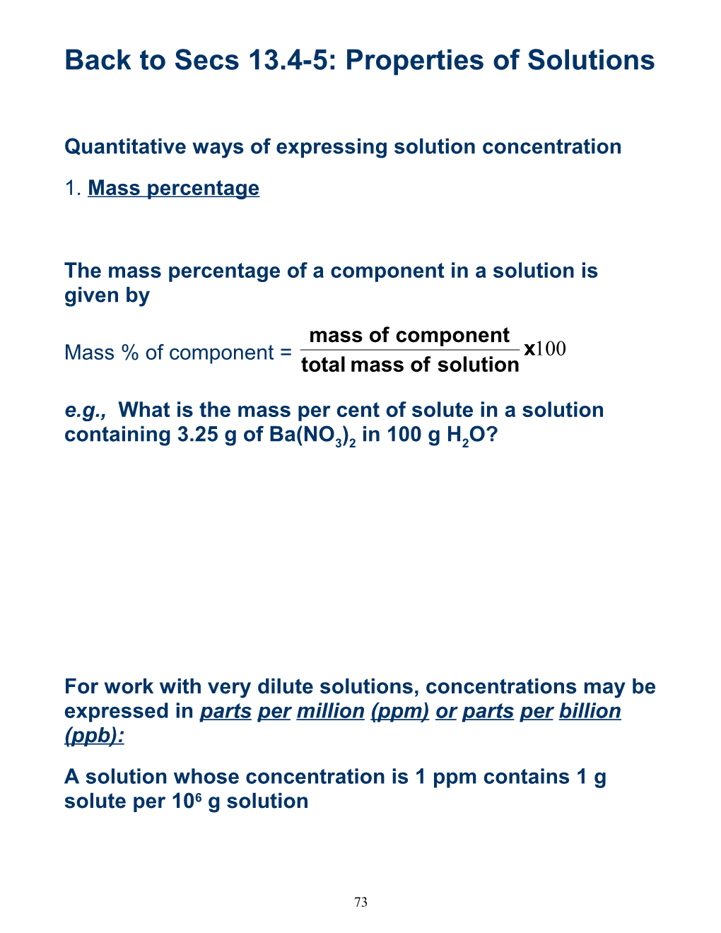 Quantitative Ways of Expressing Solution Concentration