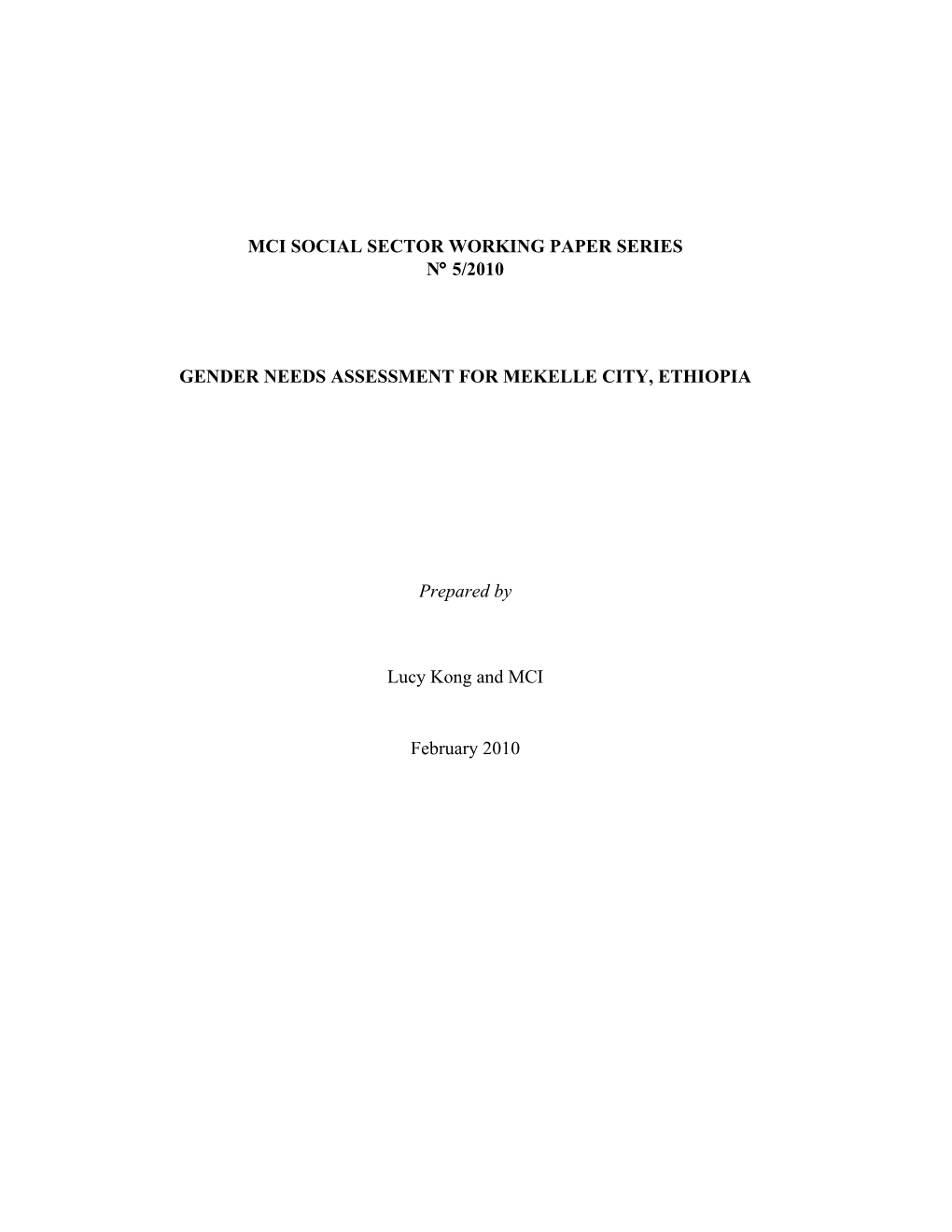 Mci Social Sector Working Paper Series N 5/2010