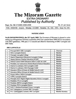 The Mizoram Gazette EXTRA ORDINARY Published Byauthority Regn