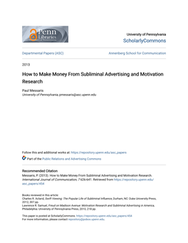 How to Make Money from Subliminal Advertising and Motivation Research