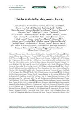 Notulae to the Italian Alien Vascular Flora: 6 65 Doi: 10.3897/Italianbotanist.6.30560 RESEARCH ARTICLE
