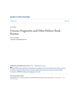 Fragments, and Other Hebrew Book Rarities Marvin J