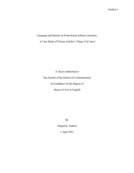 Language and Identity in Postcolonial African Literature: a Case Study of Chinua Achebe's Things Fall Apart