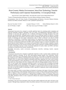 Host-Country Market Environment, Intra-Firm Technology Transfer Performance and Corporate Sustainability: a Conceptual Study