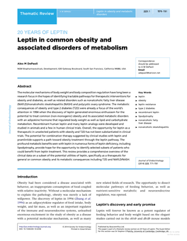 Leptin in Common Obesity and Associated Disorders of Metabolism