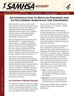 An Introduction to Bipolar Disorder and Co-Occurring Substance Use Disorders