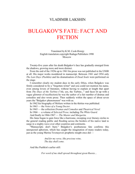Bulgakov's Fate: Fact and Fiction