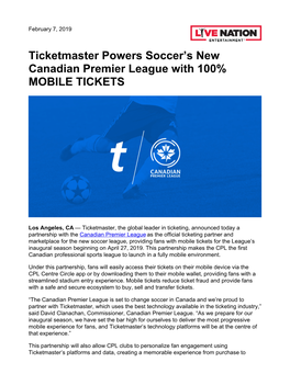 Ticketmaster Powers Soccer's New Canadian Premier League with 100