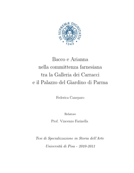 Bacco E Arianna Nella Committenza Farnesiana Tra La Galleria Dei Carracci E Il Palazzo Del Giardino Di Parma