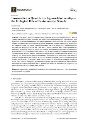 Ecoacoustics: a Quantitative Approach to Investigate the Ecological Role of Environmental Sounds