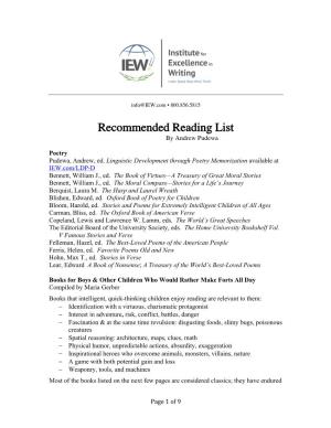 Recommended Reading List by Andrew Pudewa