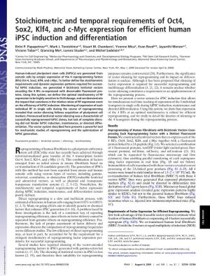 Stoichiometric and Temporal Requirements of Oct4, Sox2, Klf4, and C-Myc Expression for Efficient Human Ipsc Induction and Differentiation