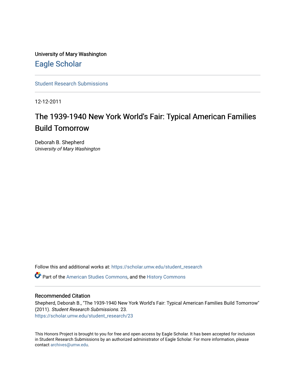 The 1939-1940 New York World's Fair: Typical American Families Build Tomorrow