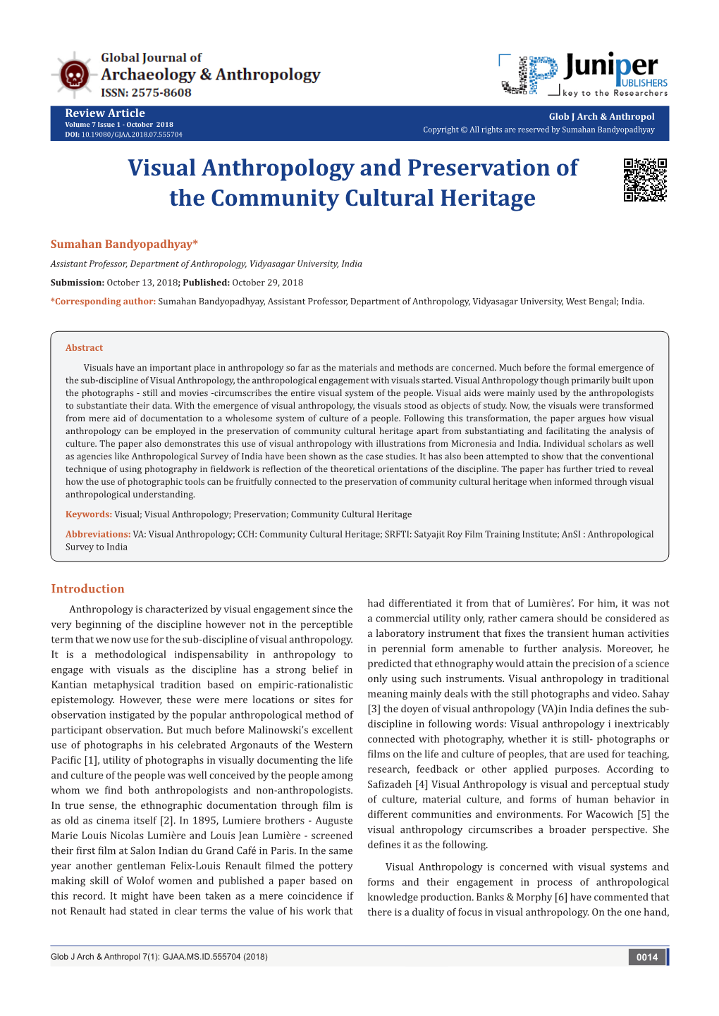 Visual Anthropology and Preservation of the Community Cultural Heritage