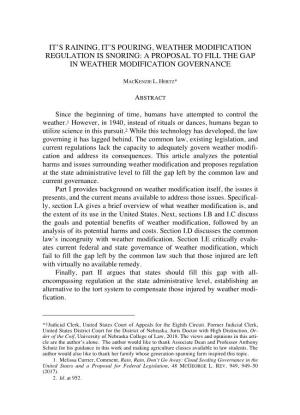 A Proposal to Fill the Gap in Weather Modification Governance