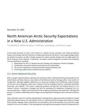 North American Arctic Security Expectations in a New U.S. Administration Troy Bouffard, Wilfrid Greaves, P