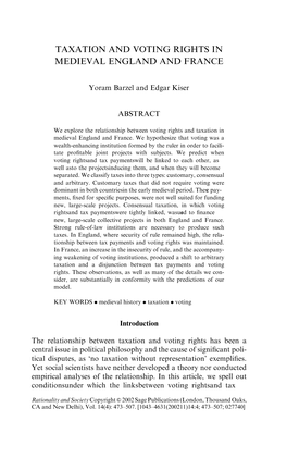 Taxation and Voting Rights in Medieval England and France