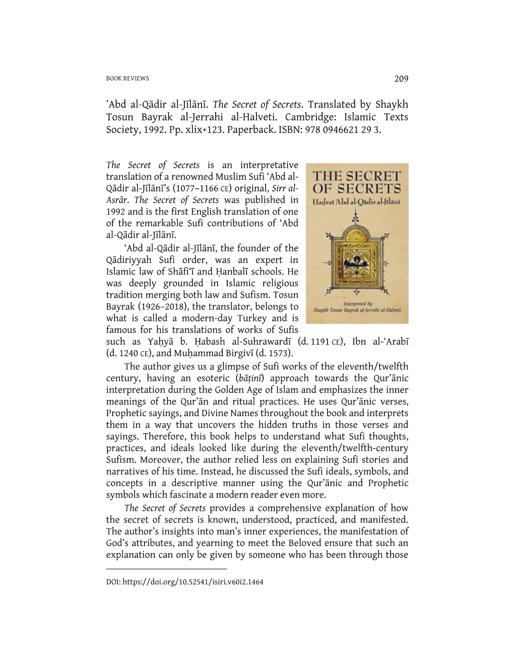 ʻabd Al-Qādir Al-Jīlānī. the Secret of Secrets. Translated by Shaykh
