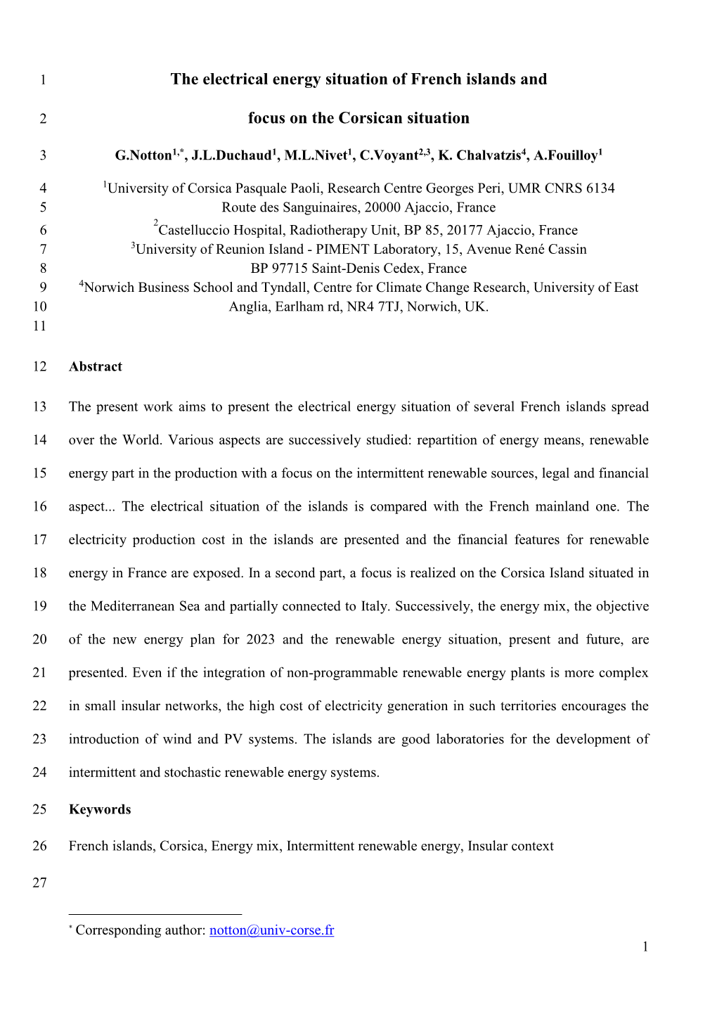 The Electrical Energy Situation of French Islands And