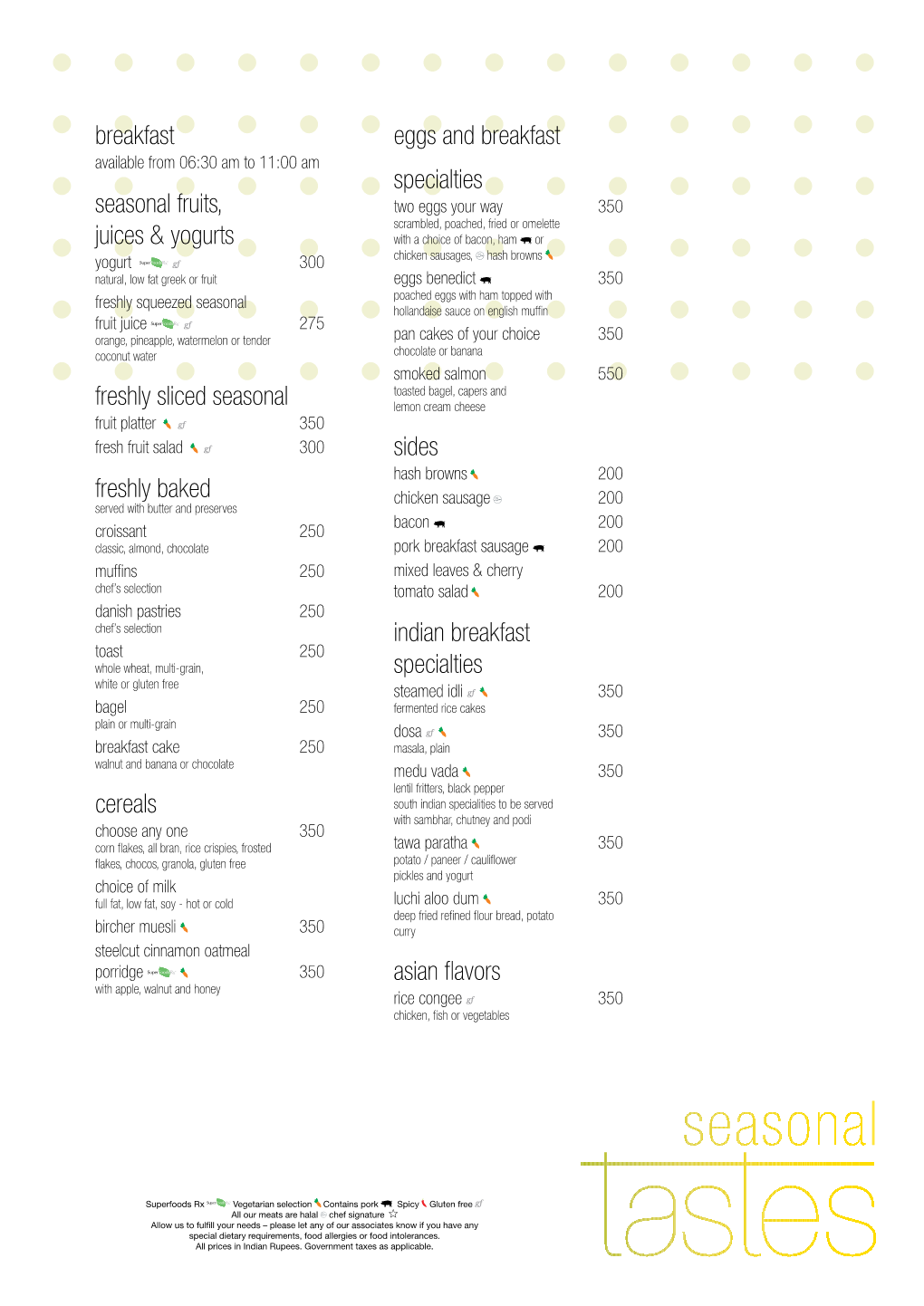 Seasonal Tastes Breakfast Menu