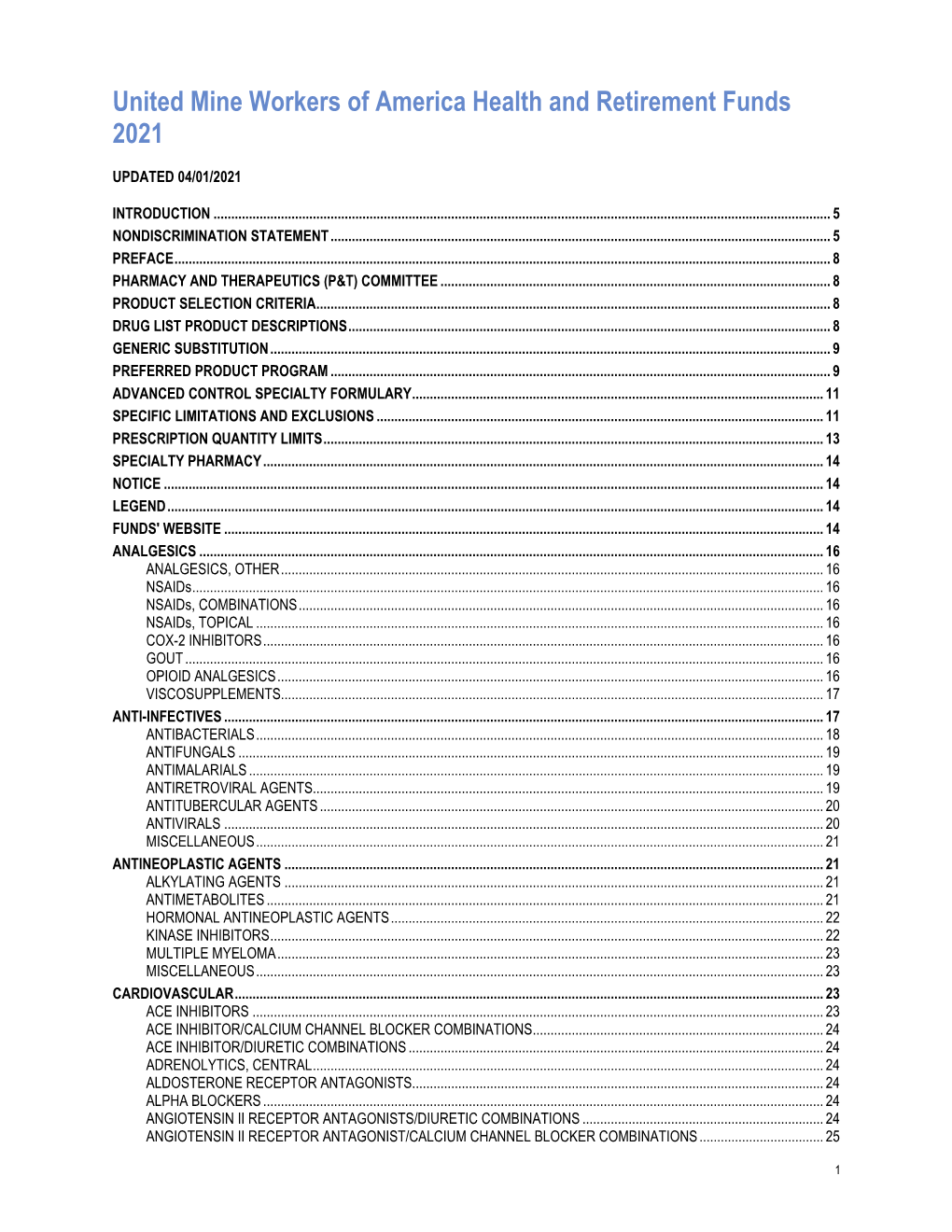 United Mine Workers of America Health and Retirement Funds 2021