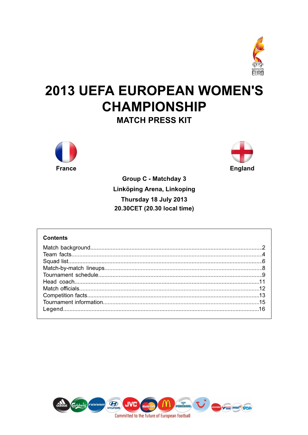 2013 Uefa European Women's Championship Match Press Kit