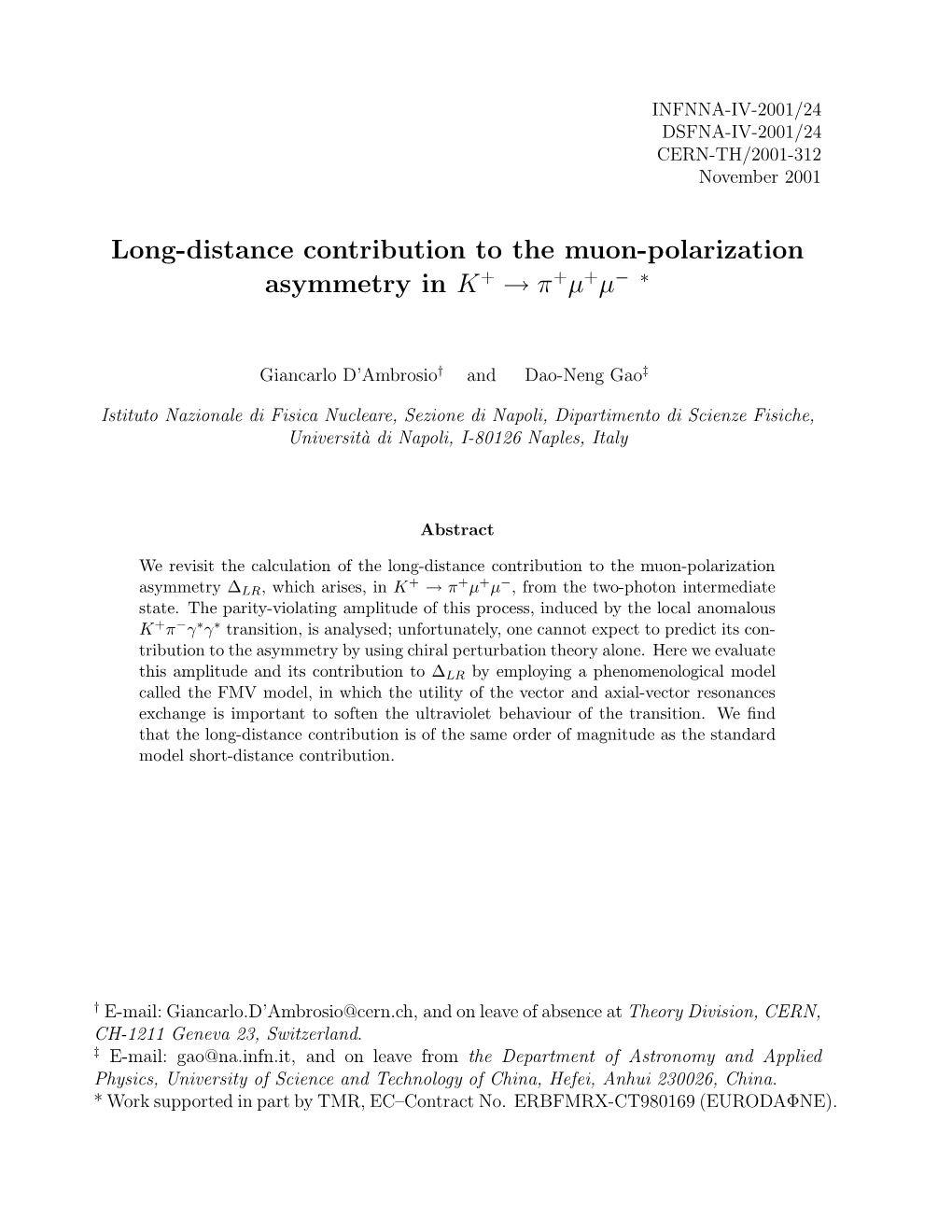 Long-Distance Contribution to the Muon-Polarization Asymmetry in K+ → Π+Μ+Μ