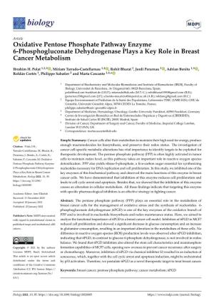 Oxidative Pentose Phosphate Pathway Enzyme 6-Phosphogluconate Dehydrogenase Plays a Key Role in Breast Cancer Metabolism
