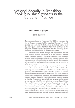 National Security in Transition – Book Publishing Aspects in the Bulgarian Practice