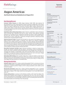 Aegon Americas Ratings and North American Subsidiaries of Aegon N.V