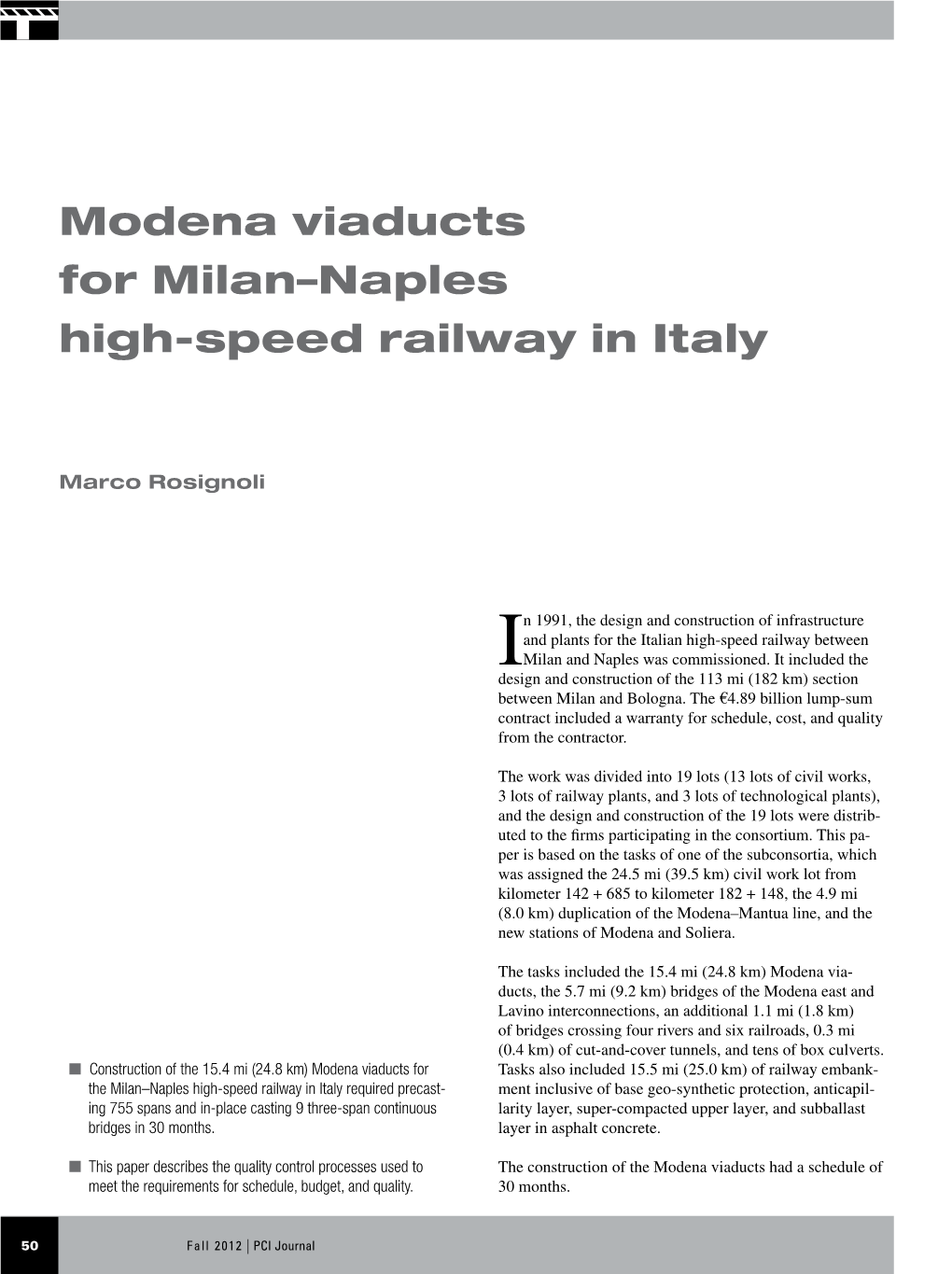 Modena Viaducts for Milan–Naples High-Speed Railway in Italy