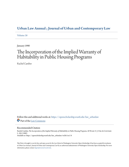 The Incorporation of the Implied Warranty of Habitability in Public Housing Programs, 38 Wash