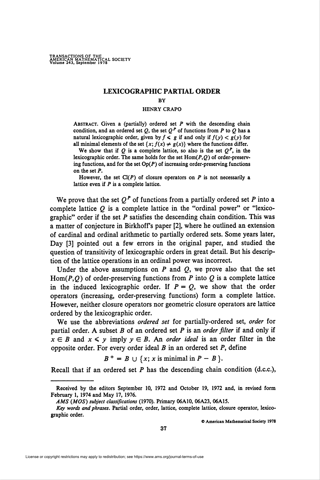 Lexicographic Partial Order 43