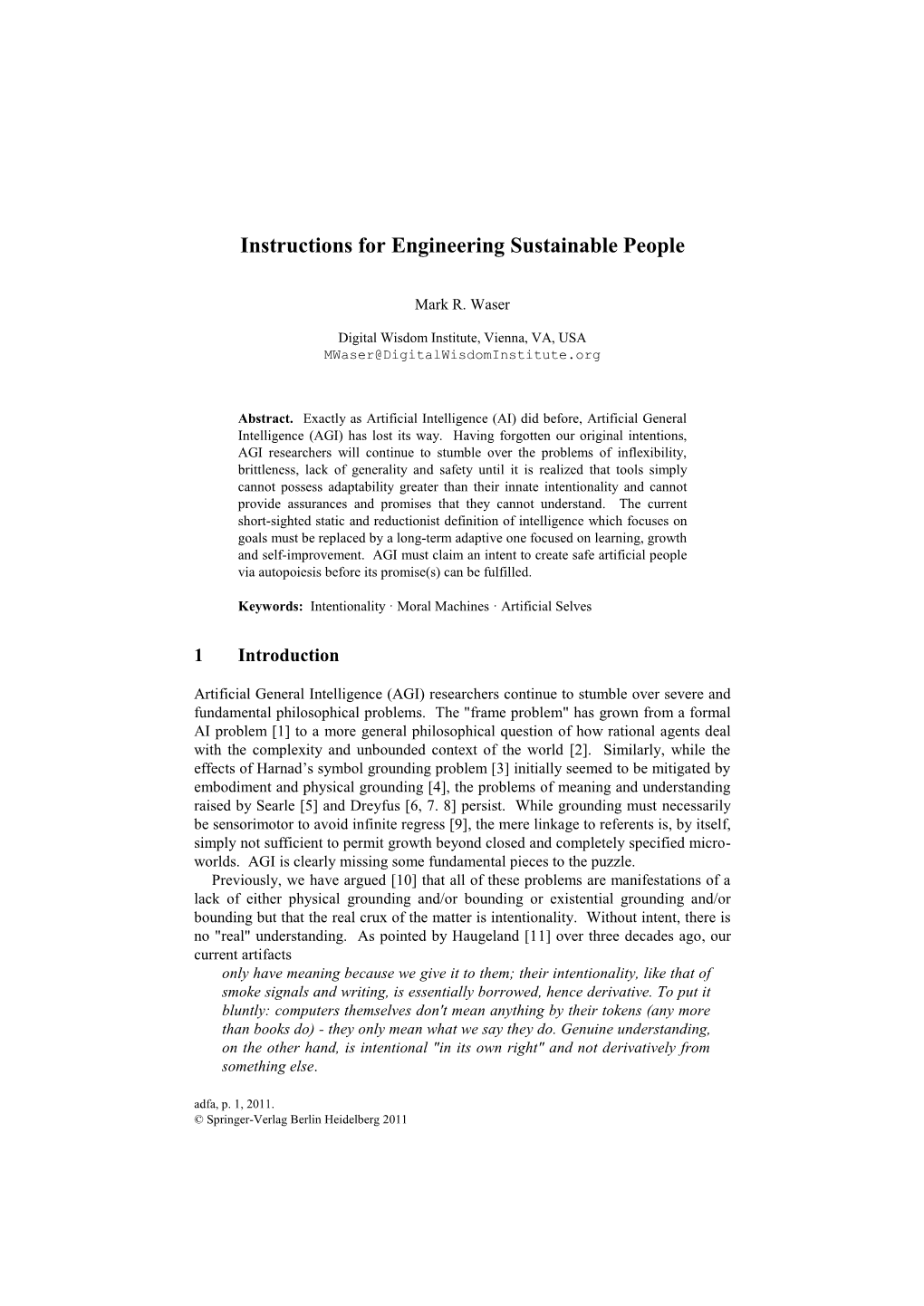 Instructions for Engineering Sustainable People