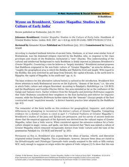 Wynne on Bronkhorst, 'Greater Magadha: Studies in the Culture of Early India'