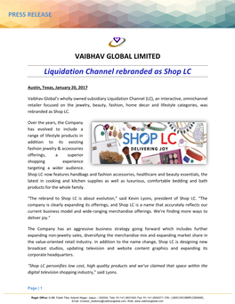 Liquidation Channel Rebranded As Shop LC