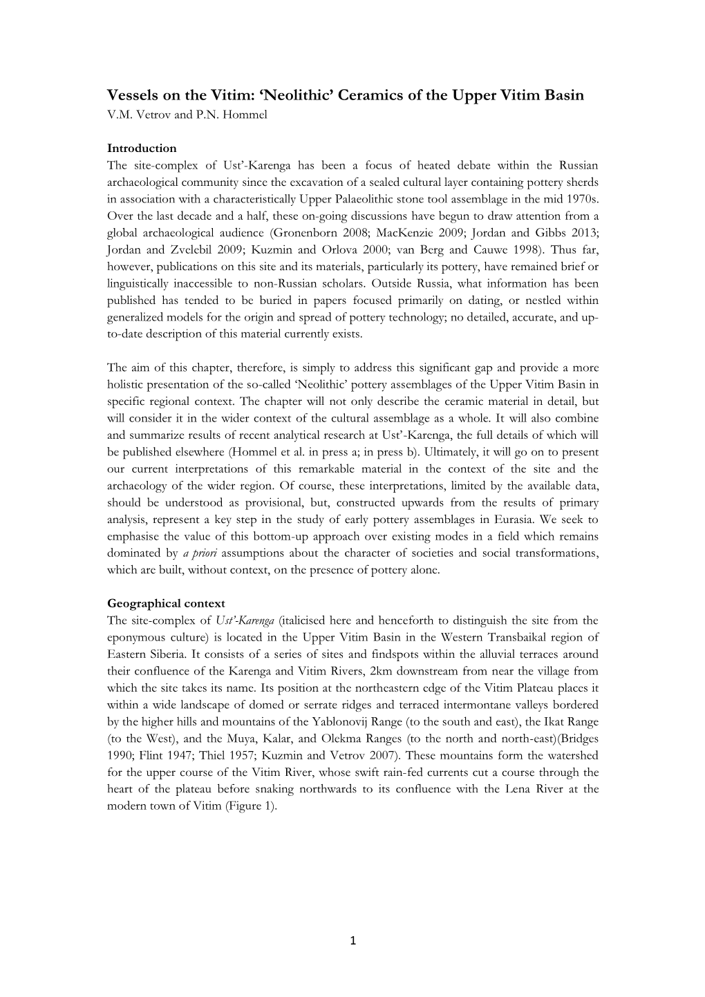 Neolithic’ Ceramics of the Upper Vitim Basin V.M