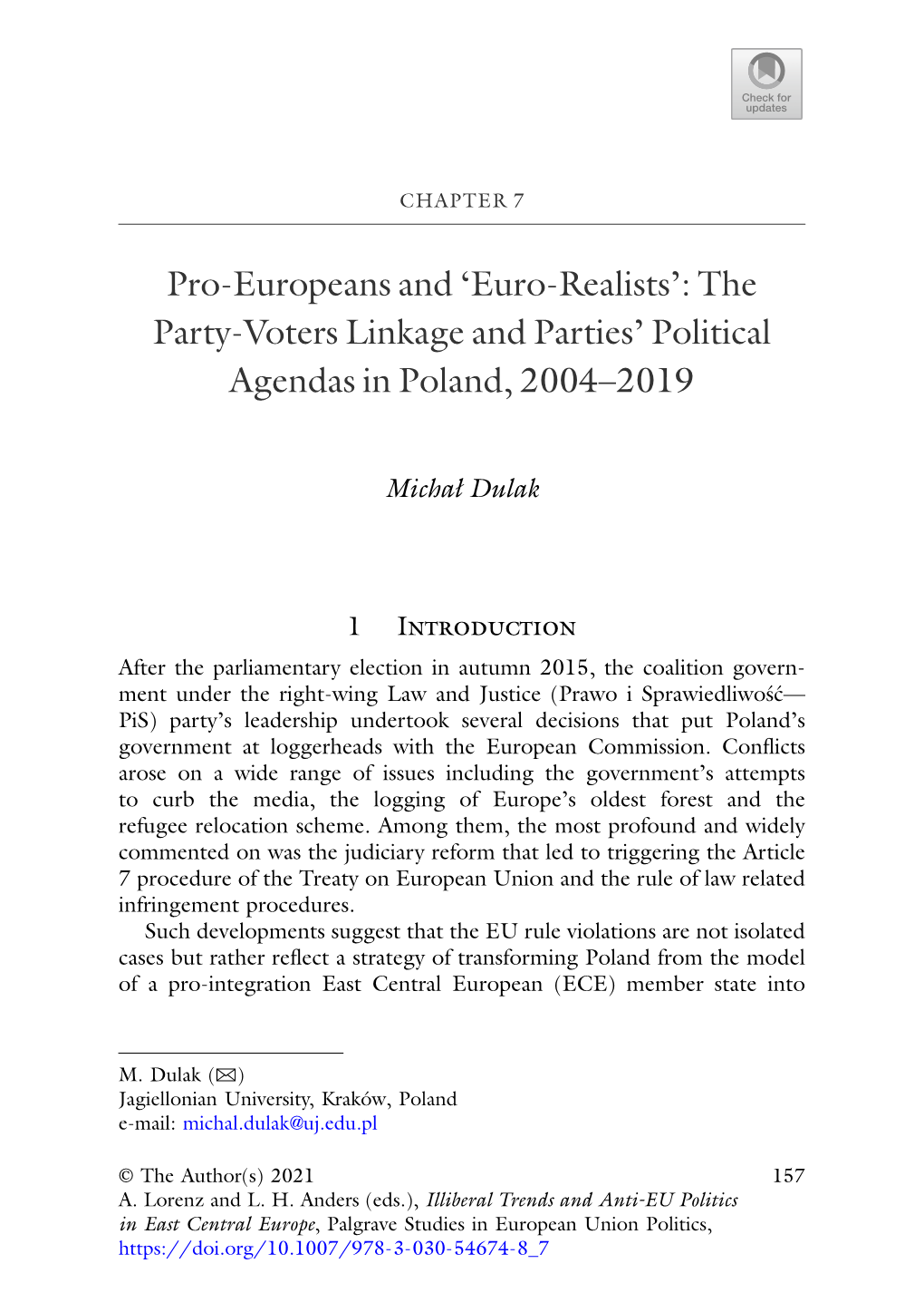 Pro-Europeans and 'Euro-Realists' : the Party-Voters Linkage and Parties