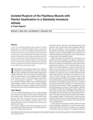 Isolated Rupture of the Popliteus Muscle with Painful Ossification in A