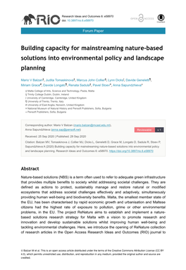 Building Capacity for Mainstreaming Nature-Based Solutions Into Environmental Policy and Landscape Planning