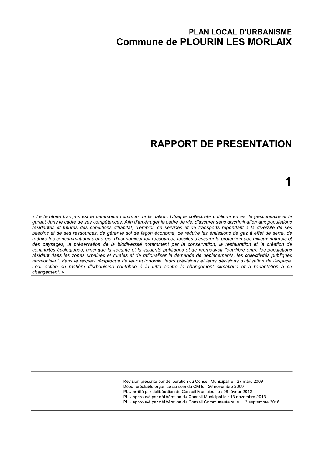 Commune De PLOURIN LES MORLAIX RAPPORT DE