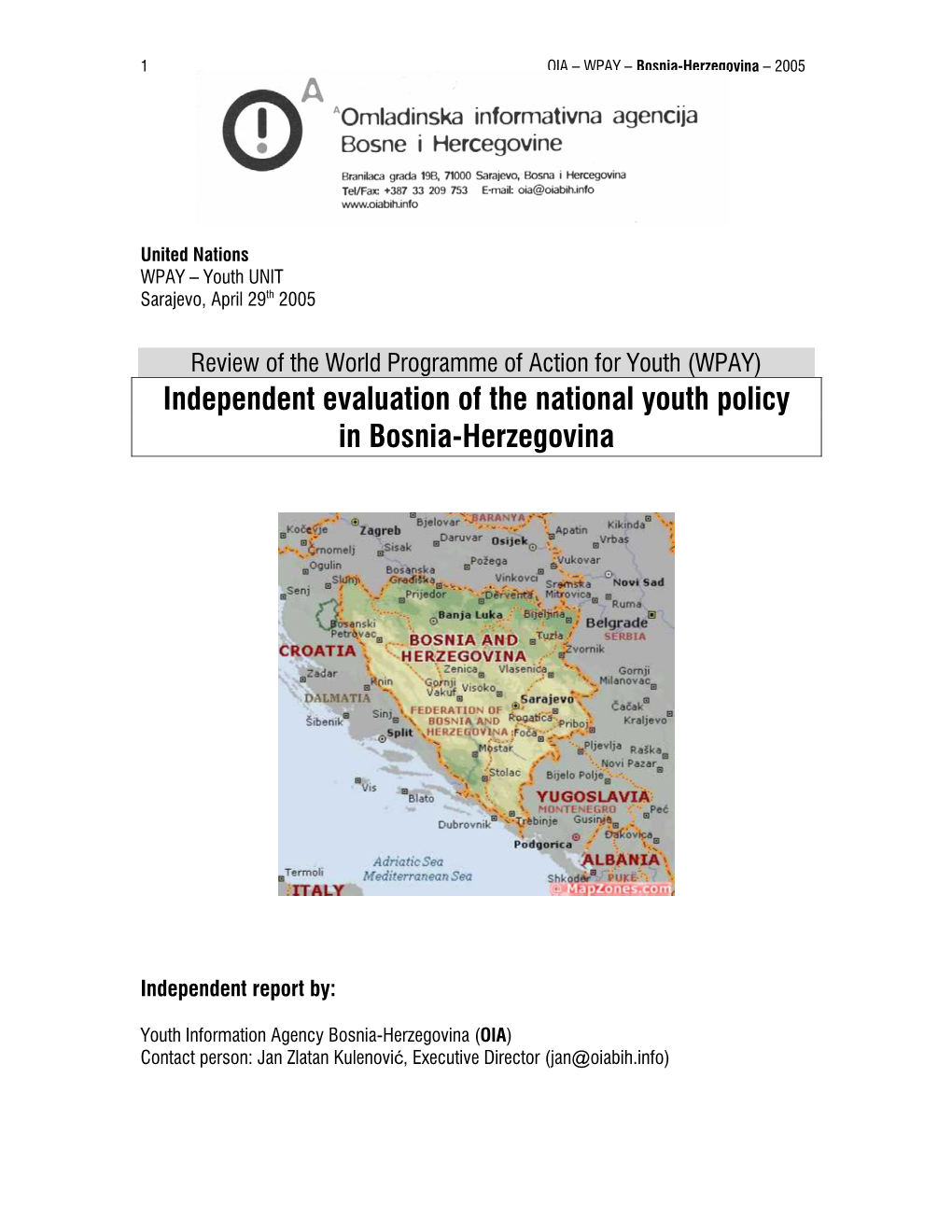 Independent Evaluation of the National Youth Policy in Bosnia-Herzegovina