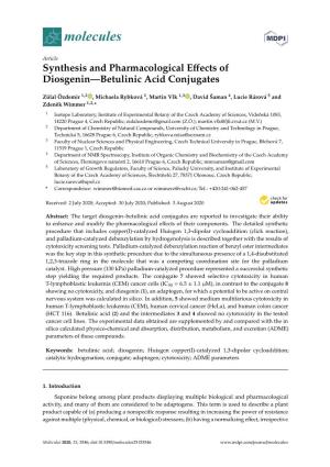 Synthesis and Pharmacological Effects of Diosgenin—Betulinic Acid