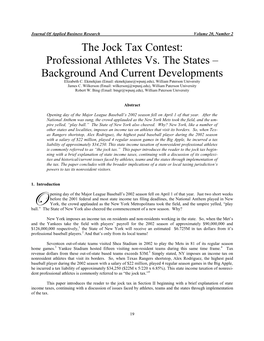 The Jock Tax Contest: Professional Athletes Vs