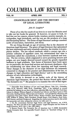 Chancellor Kent and the History of Legal Literature
