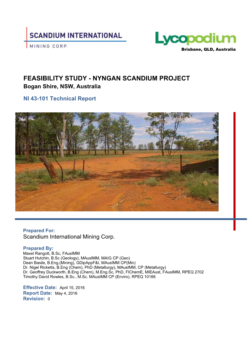 FEASIBILITY STUDY - NYNGAN SCANDIUM PROJECT Bogan Shire, NSW, Australia