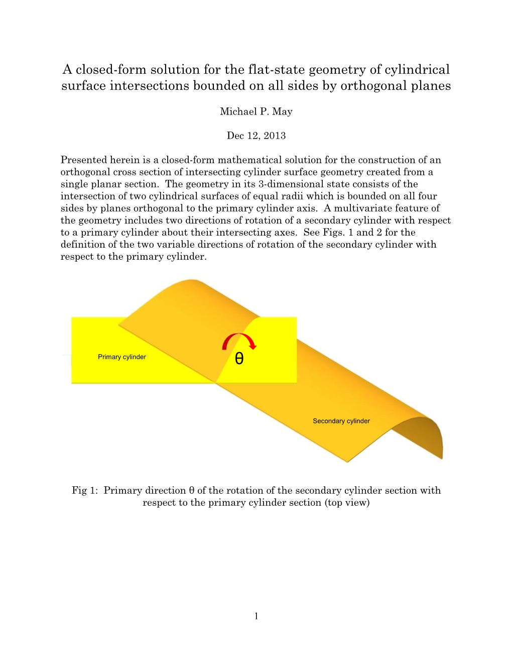 A Closed-Form Solution for the Flat-State Geometry of Cylindrical Surface Intersections Bounded on All Sides by Orthogonal Planes