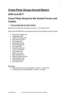 Cross-Party Group Annual Report. 2016 and 2017 Cross Party Group for the Armed Forces and Cadets