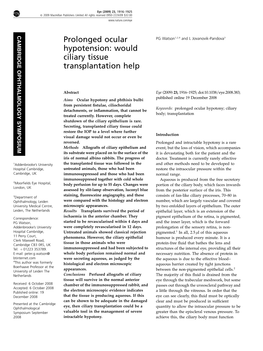 Prolonged Ocular Hypotension: Would Ciliary Tissue Transplantation Help